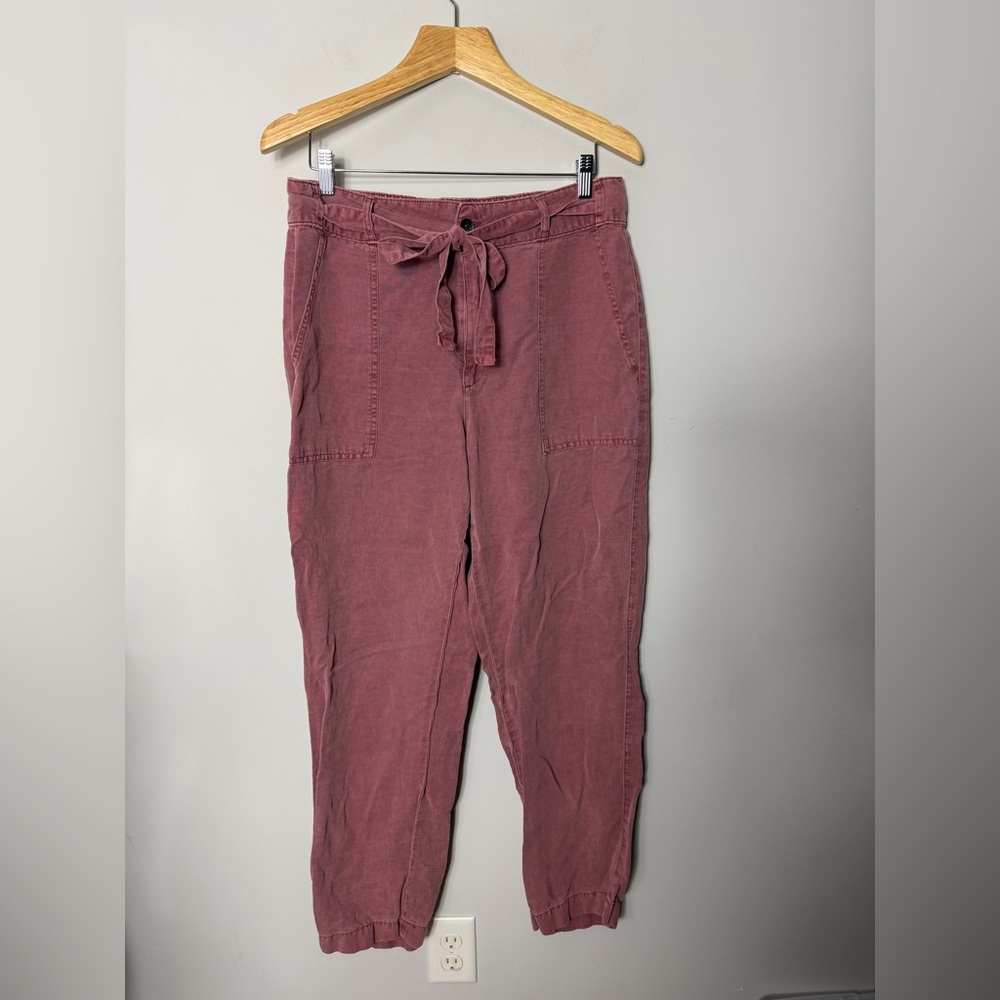 Cynthia Rowley Linen Blend Pants Belted Joggers Dusty Rose Size 12